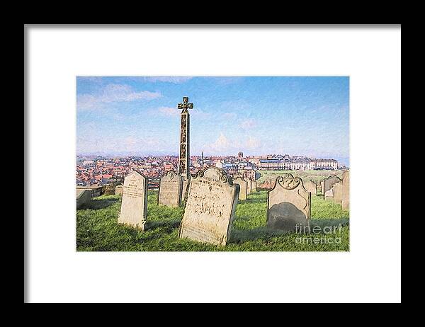 Whitby Framed Print featuring the photograph Caedmon Cross, Whitby, North Yorkshire, UK by Philip Preston
