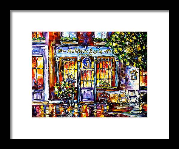 Cafe In The Evening Framed Print featuring the painting Cafe Au Vieux Paris d'Arcole by Mirek Kuzniar