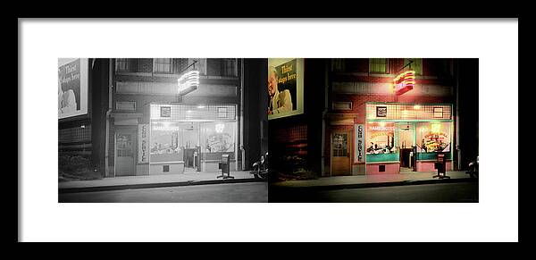 North Carolina Framed Print featuring the photograph Cafe - Durham, NC - Late night cravings 1940 - Side by Side by Mike Savad