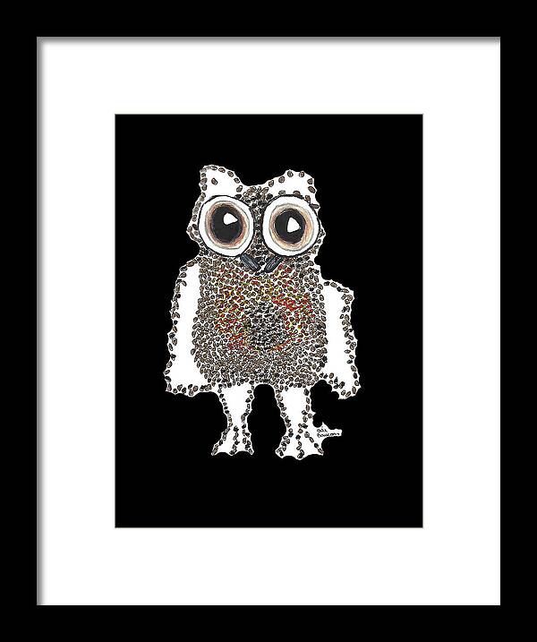 Owl Framed Print featuring the drawing Caffeinated Owl with Transparent Background by Ali Baucom