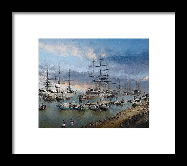 Sailing Ship Framed Print featuring the digital art Calcutta in the age of sail by Geir Rosset