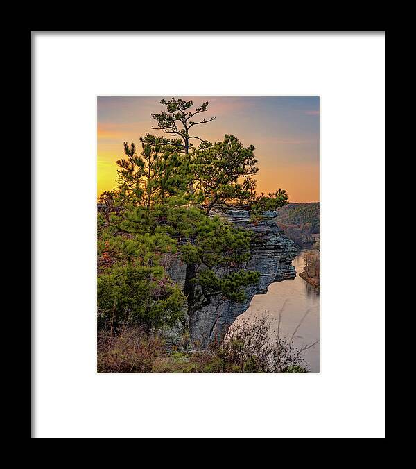 Little Hawksbill Crag Framed Print featuring the photograph Calico Rock and White River Sunset by Gregory Ballos