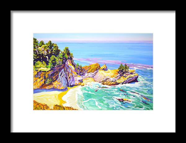 Ocean Framed Print featuring the painting California. Ocean. Beach. by Iryna Kastsova
