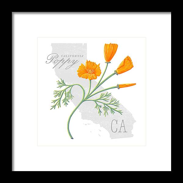 California Framed Print featuring the painting California State Flower Poppy Art by Jen Montgomery by Jen Montgomery