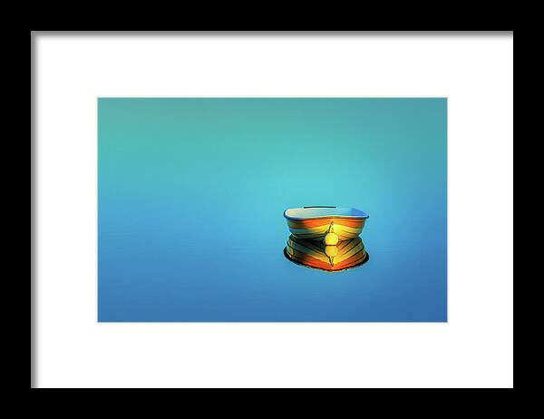 Boat Water Lake Blue Orange Framed Print featuring the photograph Calm by Bryan Williams