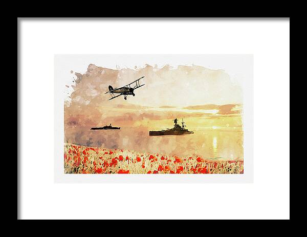 Navy Poppies Framed Print featuring the digital art Calmer Waters by Airpower Art