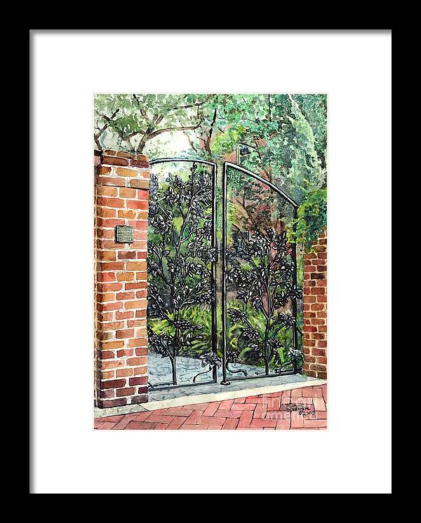 Savannah Framed Print featuring the painting Camellia Gate by Merana Cadorette