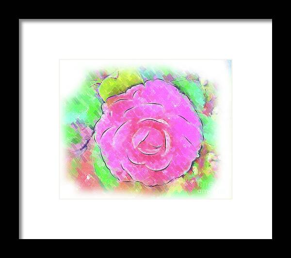 Floral Framed Print featuring the digital art Camellia Pastel PInk Bloom by Kirt Tisdale