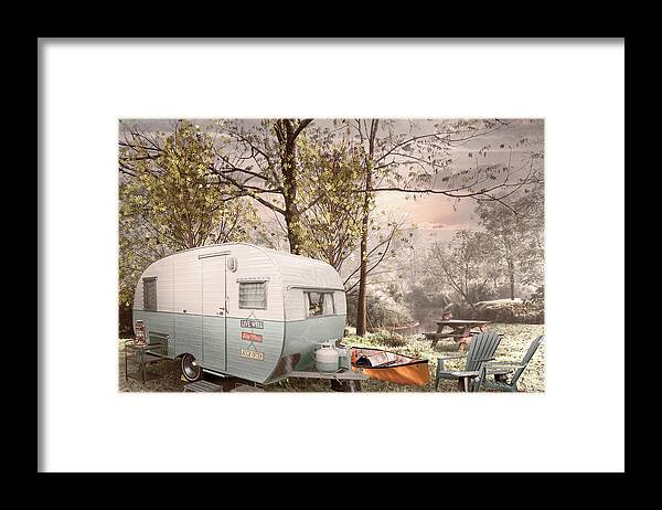 Camper Framed Print featuring the photograph Camping at the Creek in Cottage Hues by Debra and Dave Vanderlaan