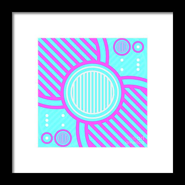 Abstract Framed Print featuring the mixed media Candy Bubblegum Geometric Glyph Art in Cyan Blue and Pink n.0086 by Holy Rock Design