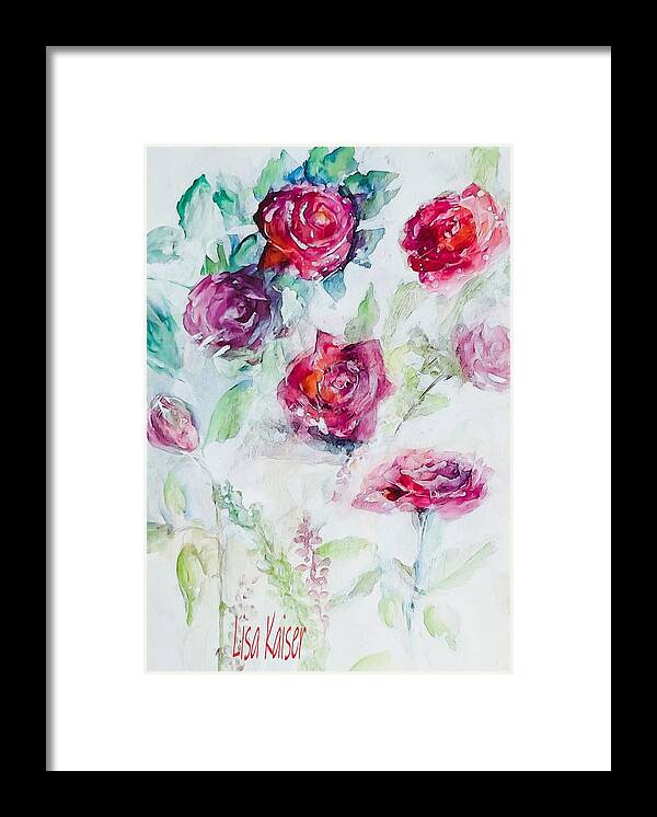 Watercolor Framed Print featuring the painting Candy Red Roses by Lisa Kaiser