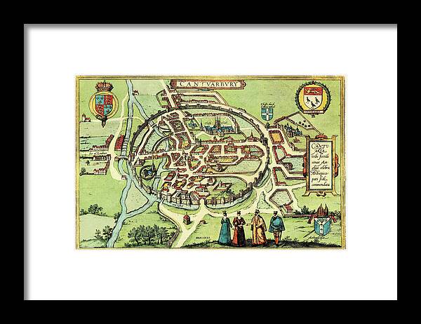City Framed Print featuring the drawing Canterbury England by Braun Hogenberg