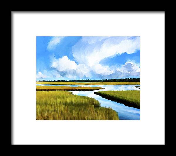 Cape Cod Salt Marsh Framed Print featuring the mixed media Cape Code Abstract Landscape Art by Mark Tisdale
