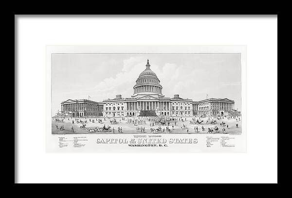 Capitol Framed Print featuring the drawing Capitol of the United States - Washington DC by War Is Hell Store