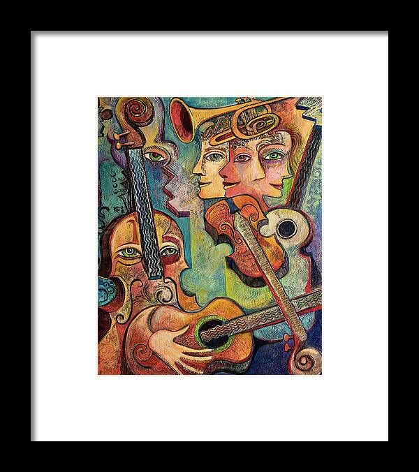 Music Framed Print featuring the painting Captured by a Trapezoidal Tune by Mary DeLave