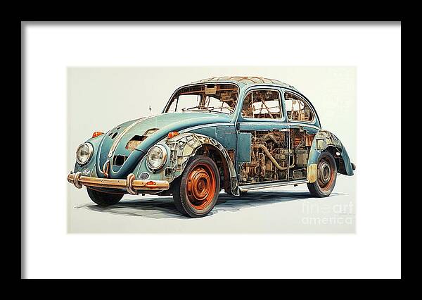 Volkswagen Framed Print featuring the drawing Car 2580 Volkswagen Beetle by Clark Leffler