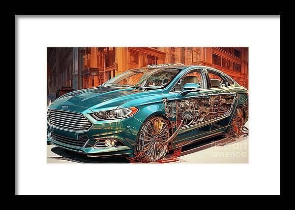 Ford Framed Print featuring the drawing Car 2757 Ford Fusion by Clark Leffler