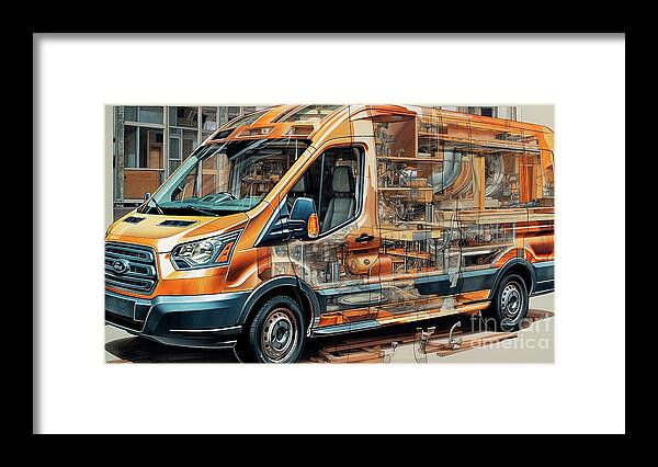 Ford Framed Print featuring the drawing Car 2765 Ford Transit Cutaway by Clark Leffler