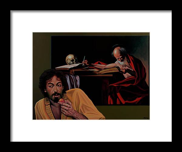 Caravaggio Having A Break Framed Print featuring the painting Caravaggio Having A Break by Paul Meijering