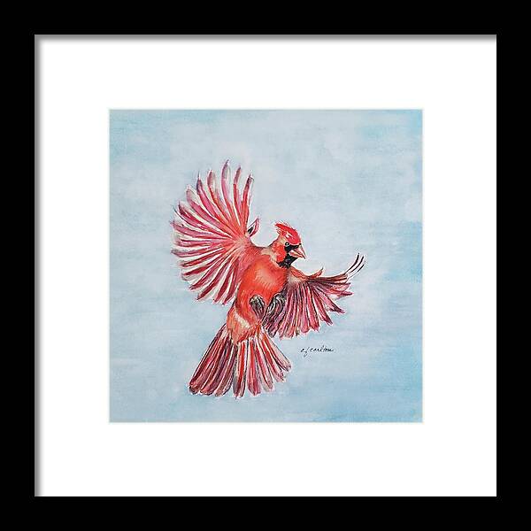 Cardinal Framed Print featuring the painting Cardinal in Flight by Claudette Carlton
