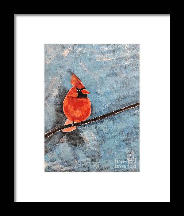 Cardinal Framed Print featuring the painting Cardinal on a Branch by Lisa Dionne