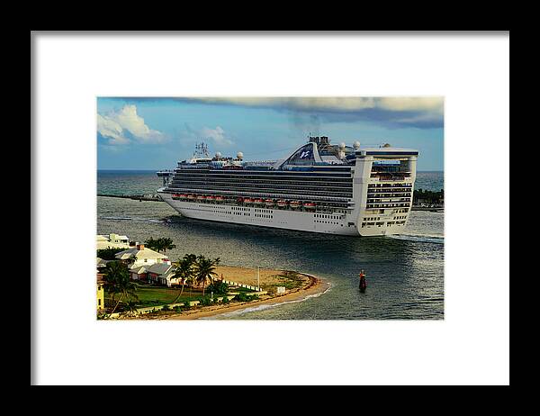Cruise Ship; Skies; Clouds; Water; Landscape; Color; Travel Framed Print featuring the photograph Caribbean Princess #1 by AE Jones