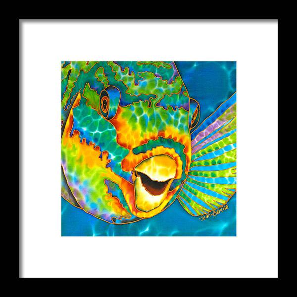 Diving Framed Print featuring the painting Caribbean Queen Parrotfish by Daniel Jean-Baptiste
