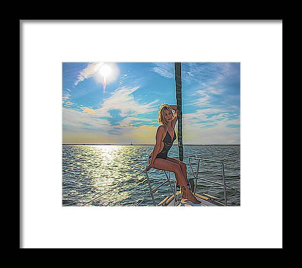 Blonde Framed Print featuring the photograph Carrie on a Yacht by Alan Goldberg