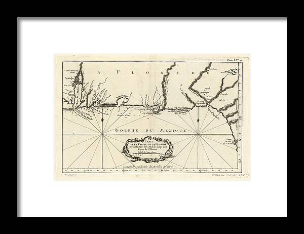 Map Framed Print featuring the painting Carte de la coste de la Floride depuis la baye de la Mobile jusqu' aux cayes de St. Martin. LOC 7469 by MotionAge Designs