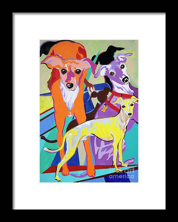 Greyhound Painting On Canvas Framed Print featuring the painting Cartoon Iggy by Jane Crabtree