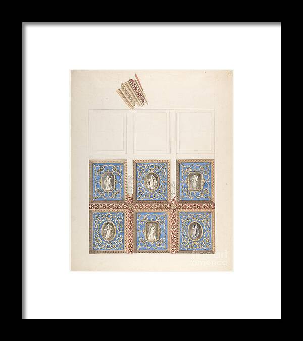 Ceiling Framed Print featuring the painting Carved and Painted Ceiling with Six Figural Medallions for Cleish Castle by Shop Ability