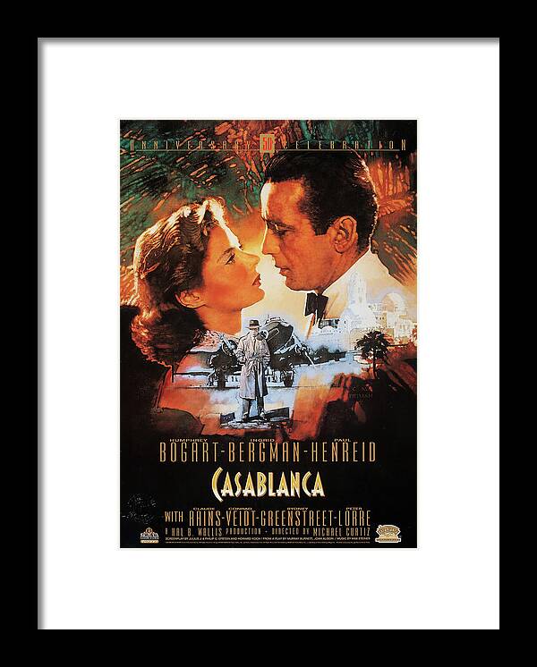 Casablanca Framed Print featuring the mixed media ''Casablanca'' poster 1942 by Stars on Art