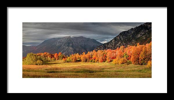 Panorama Framed Print featuring the photograph Cascade Meadows Golden Fall Panorama by Wasatch Light