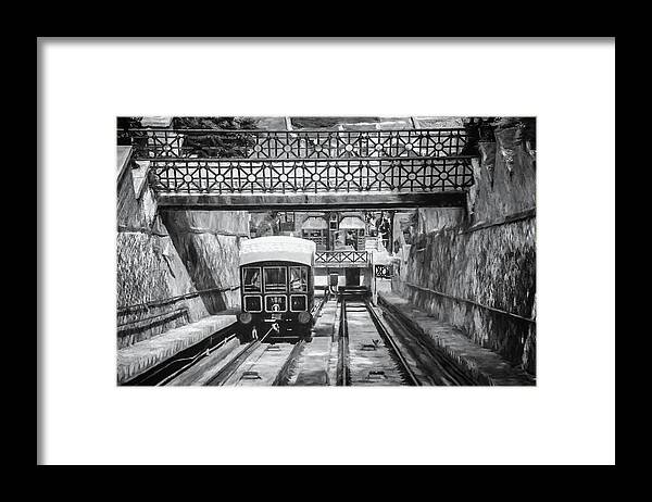 Budapest Framed Print featuring the photograph Castle Hill Funicular Budapest Hungary Black and White by Carol Japp