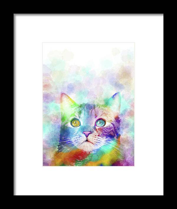 Cat Framed Print featuring the digital art Cat 663 multicolor cat by artist Lucie Dumas by Lucie Dumas