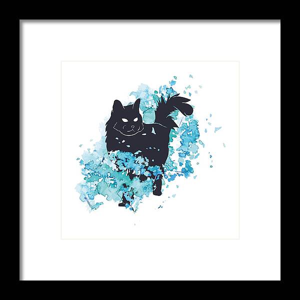 Cat Framed Print featuring the digital art Cat black and blue watercolor by Matthias Hauser