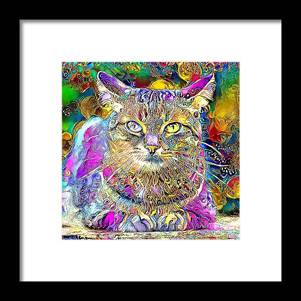 Wingsdomain Framed Print featuring the photograph Cat In Vibrant Surreal Abstract 001001 20200420 square by Wingsdomain Art and Photography