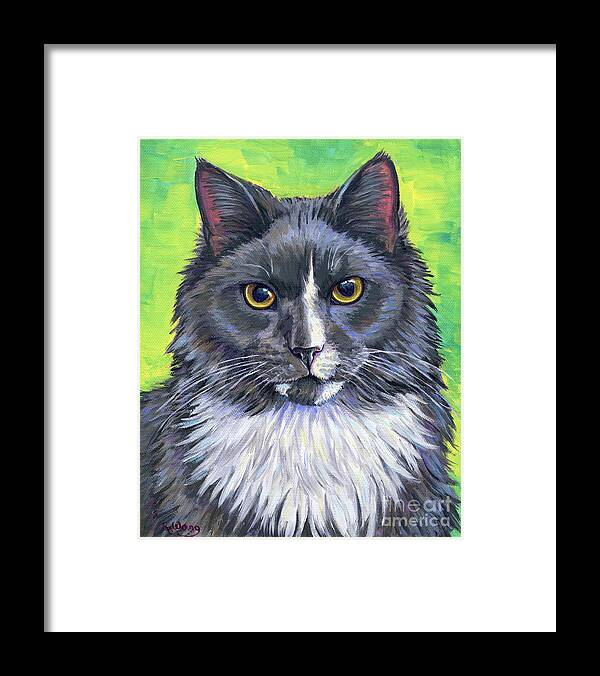 Maine Coon Framed Print featuring the painting Cat Portrait - Lenny by Rebecca Wang