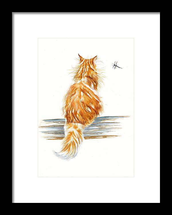 Cat Framed Print featuring the painting Cat - The Fence Sitter by Debra Hall
