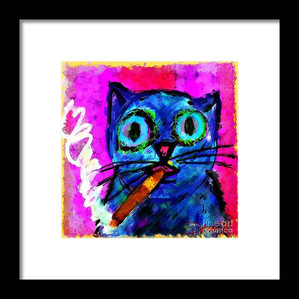 Cat Framed Print featuring the digital art Cat with cigar by Doron B