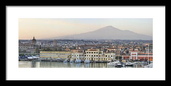 Scenics Framed Print featuring the photograph Catania Sicily and Mount Etna Panorama (XXXL) by DaveLongMedia