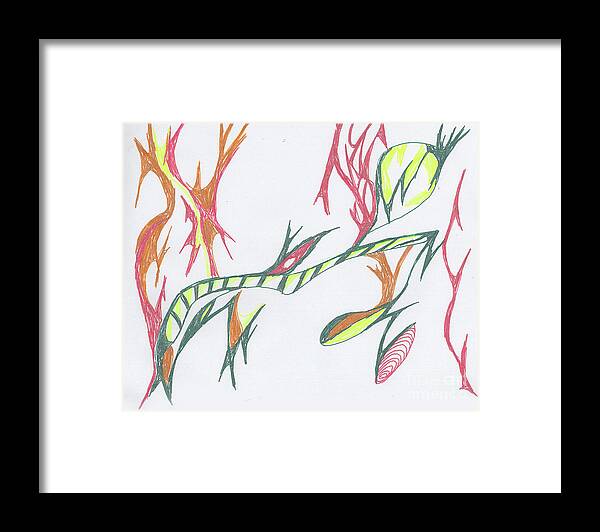 Drawing Framed Print featuring the drawing Caterpillar Evolving by Mary Mikawoz