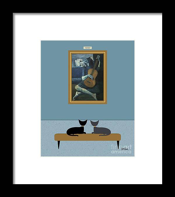 Black Cat Framed Print featuring the digital art Cats Admire Picasso Old Guitarist by Donna Mibus