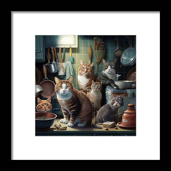 Cats Framed Print featuring the digital art Cats in the Kitchen 01 by Matthias Hauser