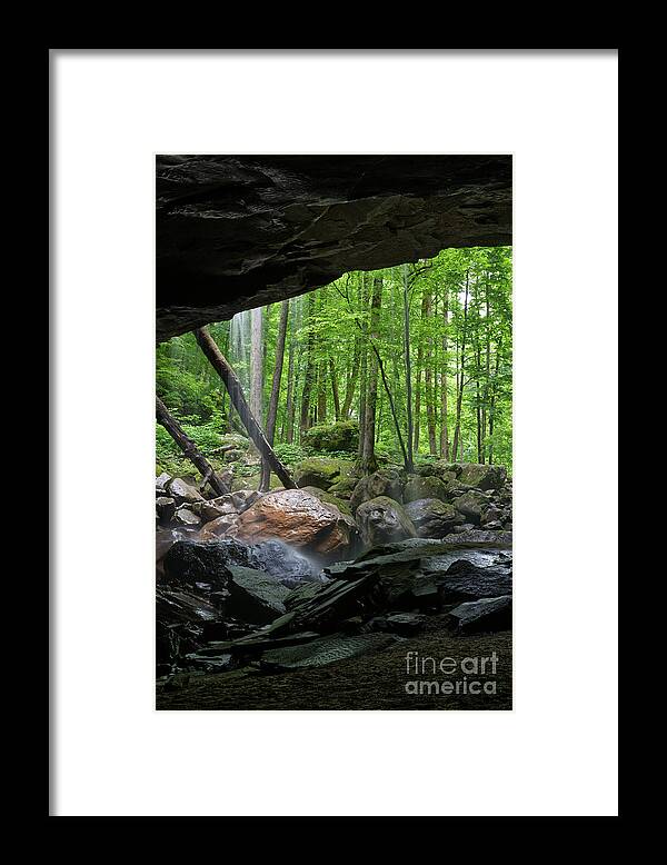 Big Laurel Falls Framed Print featuring the photograph Cave Behind Waterfall 2 by Phil Perkins