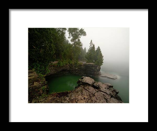 Cave Point Framed Print featuring the photograph Cave Point Calm 3 - Cave Point County Park in Door County WI by Peter Herman