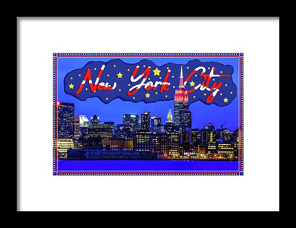 New York City Skyline At Night Framed Print featuring the photograph Celebrate New York City by Az Jackson