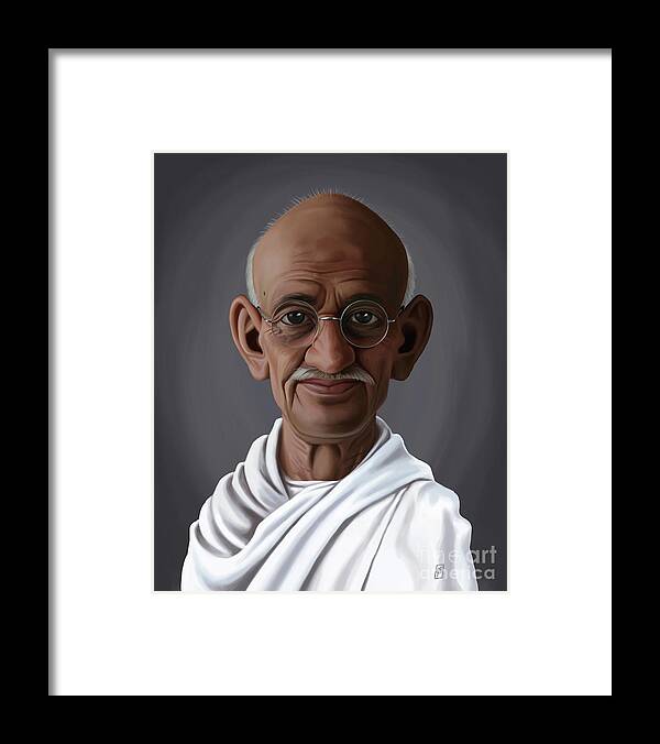 Illustration Framed Print featuring the digital art Celebrity Sunday - Mahatma Gandhi by Rob Snow