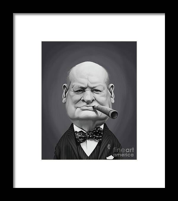Illustration Framed Print featuring the digital art Celebrity Sunday - Winston Churchill by Rob Snow