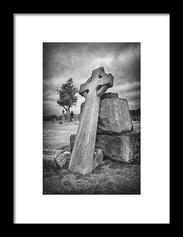Cemetery Framed Print featuring the photograph Celtic Cross Scotland Black and White by Carol Japp